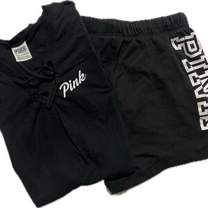 PINK Victoria's Secret Black Lace-Up Pullover Hoodie